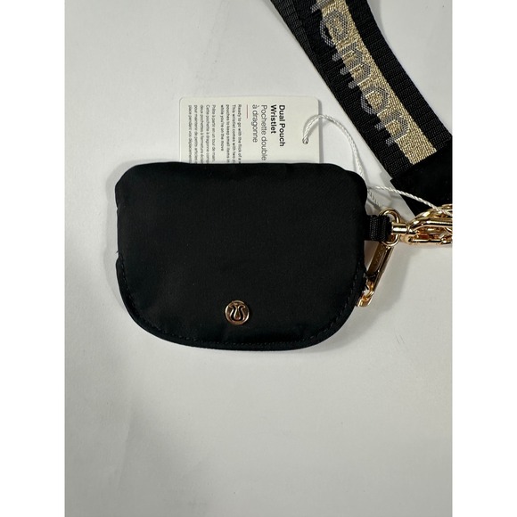 Lululemon Dual Pouch Wristlet Black Gold Logo Zip Wallets New with Tags